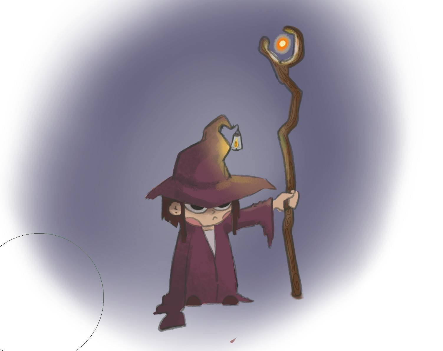 A digital drawing of a styilized mage girl character holding a staff.