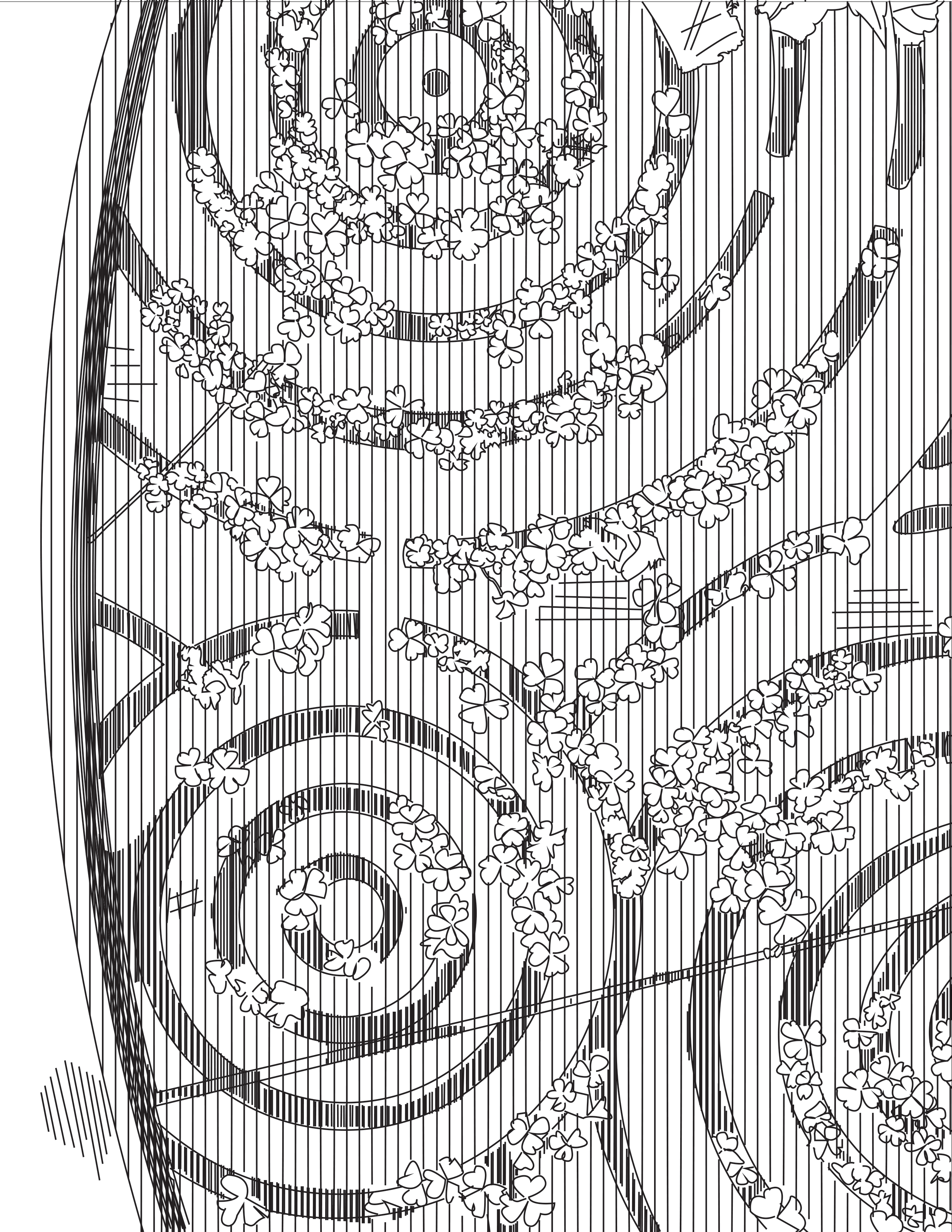 Countour Illustration of a swirling rain gutter with clovers growing out of it